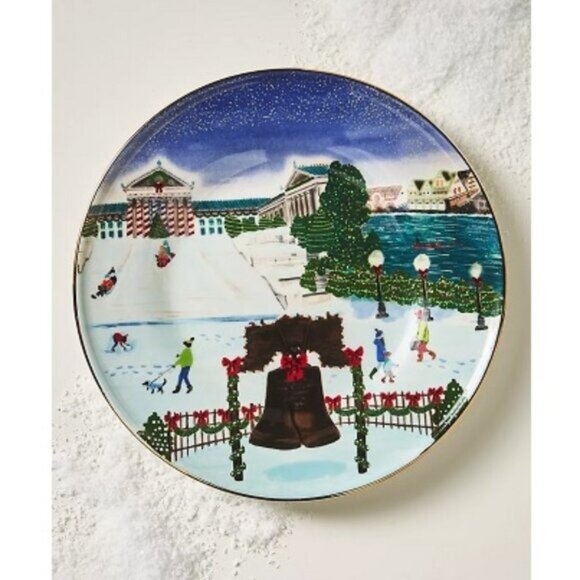 Anthropologie Holiday in the City Stoneware Dessert Plate Philadelphia NEW - Picture 1 of 1